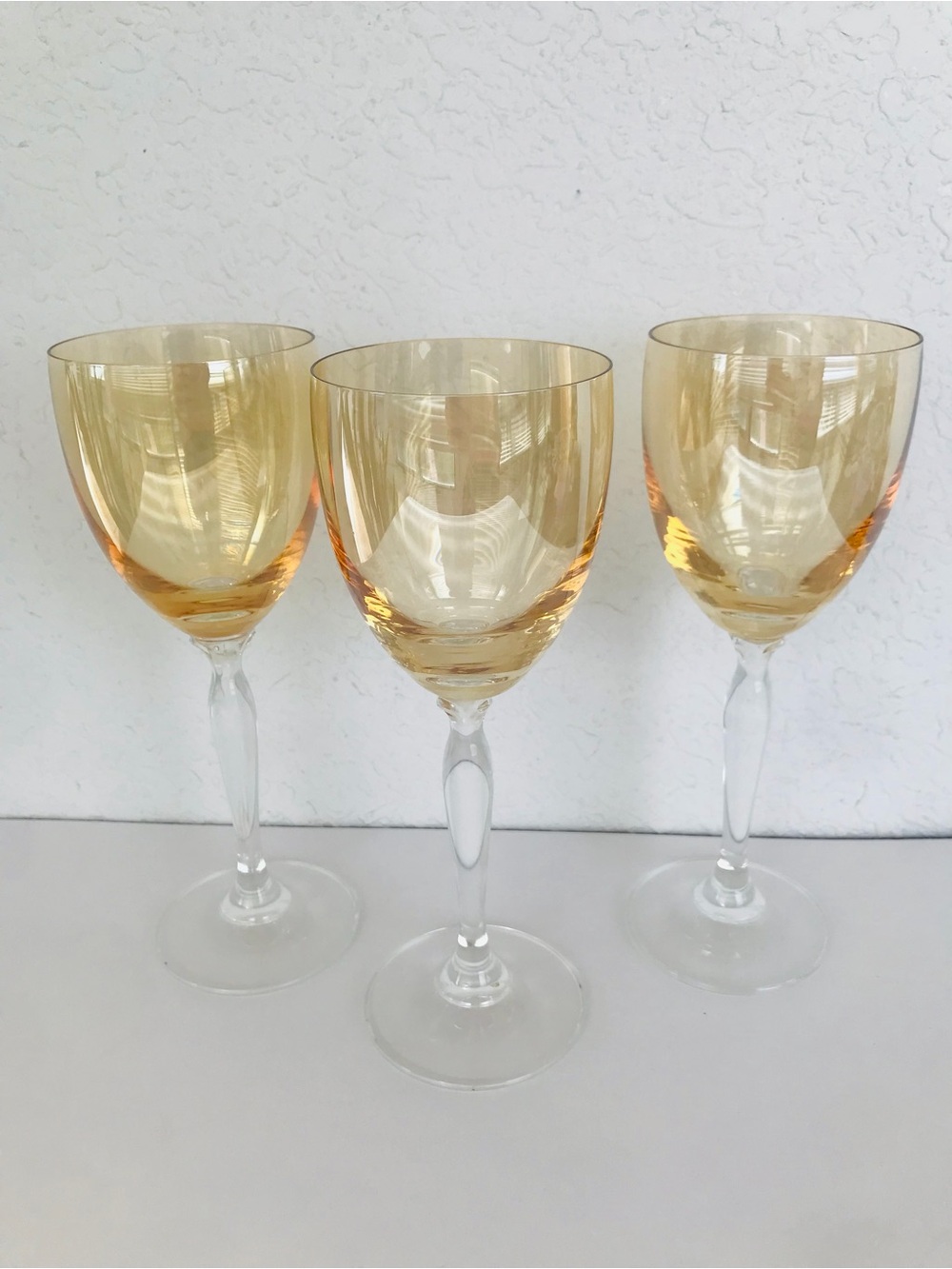 Set of 3 - Pier 1 P1C1 Amber Iridescent Golden 8" Wine Glasses EUC Stemware